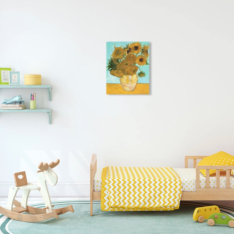 1 KINGO Van Gogh Canvas Wall Art: Twelve Sunflowers Oil Painting Picture Reproduction Bedroom Decor, Famous Art Prints Sunflower in Blossom Artwork Poster Home Decoration 12"" x 15"" - Image 5